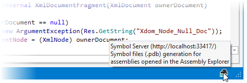 dotPeek symbol server icon in the status bar dotPeek symbol server icon in the status bar