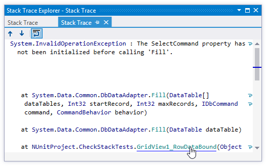 スタックトレースから例外へのナビゲート Navigating from stack trace to exception