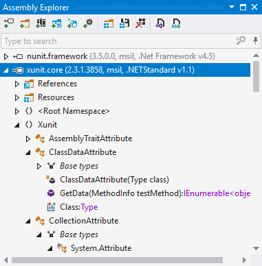 ReSharperのアセンブリエクスプローラーウィンドウ ReSharper's Assembly Explorer window