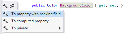 バッキングフィールドコンテキストアクションを持つプロパティー To property with backing field context action