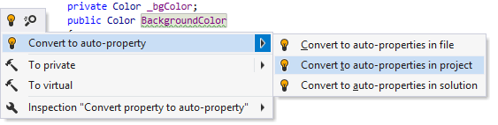 自動プロパティーのクイックフィックスを使用する Use auto-property quick-fix