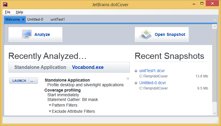 dotCoverスタンドアロンアプリケーション dotCover standalone application
