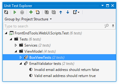 ユニットテストエクスプローラーはソリューション全体からのテストを表示します Unit Test Explorer displays test from the entire solution