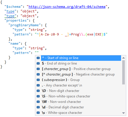 JSONファイルのコード・インスペクションと正規表現の補完 Code inspection and regular expression completion in JSON files