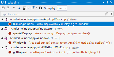 ReSharperブレークポイントウィンドウ ReSharper breakpoints window