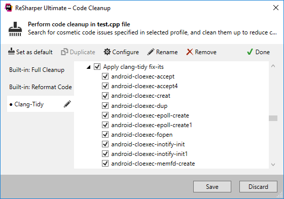 ReSharper: コードクリーンアップによるClang-Tidy修正の適用 ReSharper: Applying Clang-Tidy fixes with code cleanup