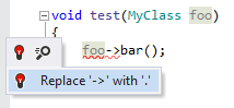 ReSharperは矢印演算子をドットに置き換えるのに役立ちます ReSharper helps replacing the arrow operator with the dot