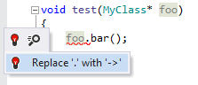 ReSharperはドット演算子を矢印に置き換えるのに役立ちます ReSharper helps replacing the dot operator with arrow