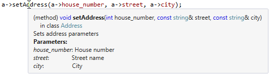 C++のコード要素のヒント Code element tooltip in C++
