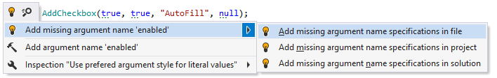 引数名の追加や削除に役立つクイックフィックス Quick fix that help you add or remove argument names