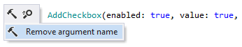 引数名を追加または削除するコンテキストアクション Context action to add or remove argument names