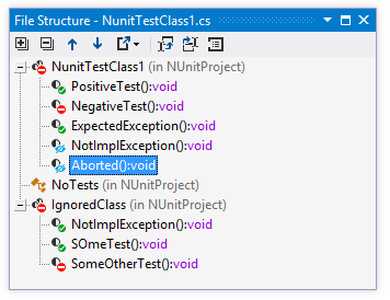 ReSharperはファイル構造の単体テストを示しています ReSharper shows unit tests in File Structure