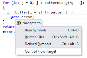 制御フローターゲットへのナビゲート Navigating to control flow target