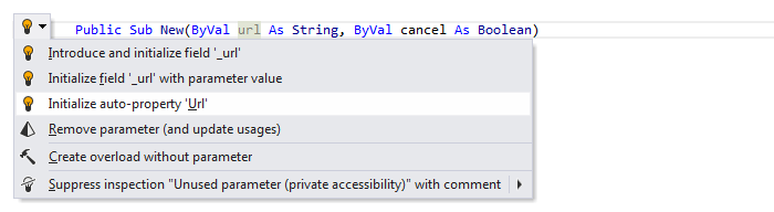 ReSharper:Visual Basicのサポート: コンストラクターパラメーターから自動プロパティーを初期化する ReSharper: Visual Basic support. Initialize auto-property from constructor parameter