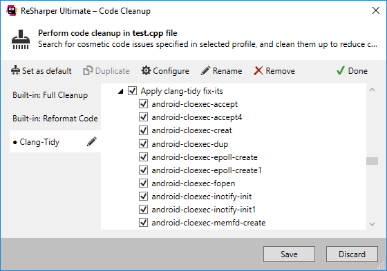 ReSharper: コードクリーンアップによるClang-Tidy修正の適用 ReSharper: Applying Clang-Tidy fixes with code cleanup