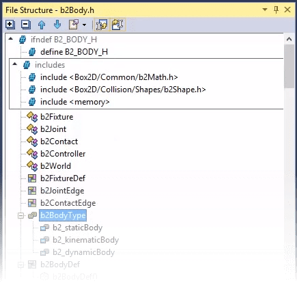 C++ファイルのファイル構造の表示 Viewing file structure of a C++ file