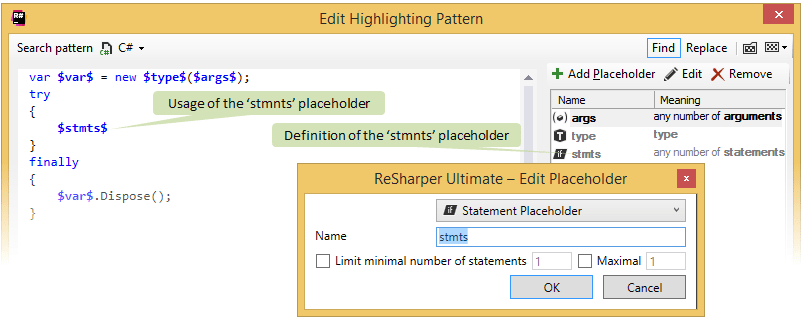 構造検索および置換パターンのプレースホルダー Placeholders in structural search and replace patterns