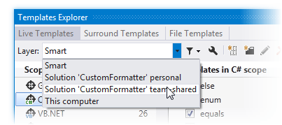 Template Explorerで設定レイヤーを選択する Selecting settings layer in Template Explorer
