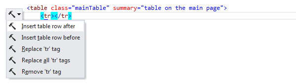 ReSharper: HTMLにテーブル行コンテキストアクションを挿入する ReSharper: Insert table row context action in HTML