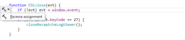 ReSharper: JavaScriptの逆割り当てコンテキストアクション ReSharper: Reverse assignment context action in JavaScript