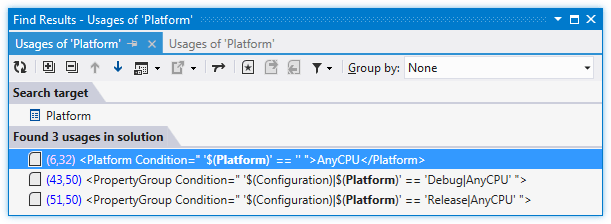 ReSharper: MSBuildの「使用箇所の検索」 ReSharper: 'Find Usages' in MSBuild