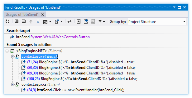 ReSharper:ASP.NETの使用箇所の検索 ReSharper: Find Usages in ASP.NET