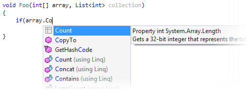 配列の誤ったCountプロパティの補完 Completing mistyped Count property for array