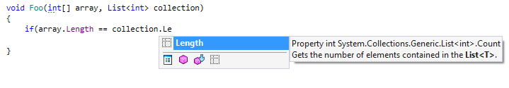 誤ったタイプのコレクションのLengthプロパティを補完しています Completing mistyped Length property for collection