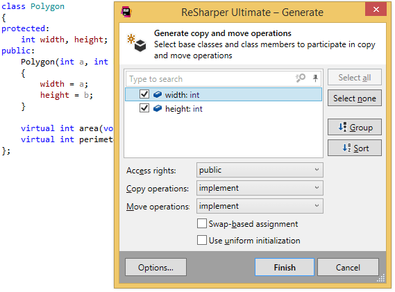 C++クラスのコピーおよび移動アクションを生成する Generating copy and move actions for a C++ class