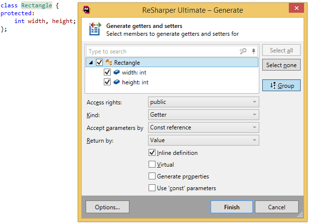 C++クラス用のgetterおよびsetterの生成 Generating getters and setters for C++ class