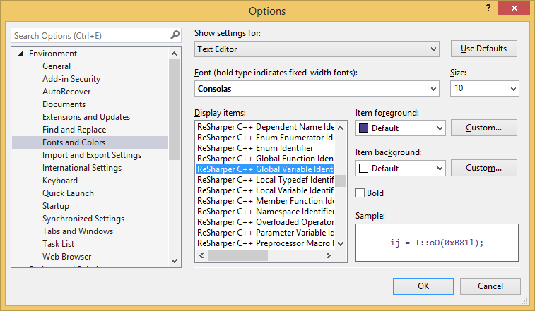 C++識別子の構文強調表示の設定 Configuring syntax highlighting for C++ identifiers