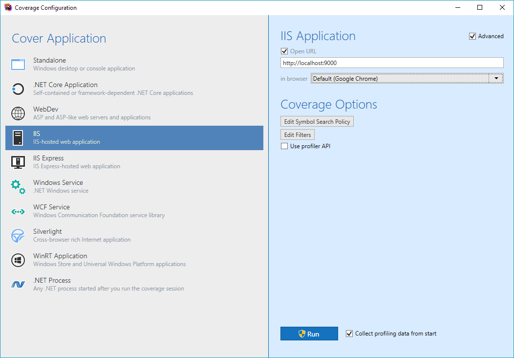 dotCover: カバレッジ設定ダイアログ dotCover: Coverage Configuration dialog