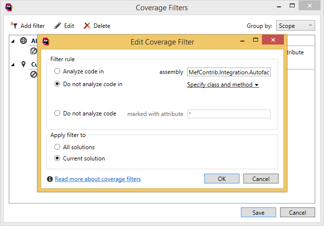 dotCoverはカバレッジ結果のフィルタリングに役立ちます dotCover helps filtering coverage results