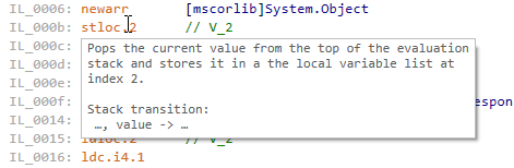 ツールチップのIL命令の詳細 Details of IL instruction in a tooltip