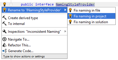 命名スタイルの違反に対するクイックフィックス Quick-fix for naming style violation
