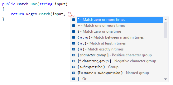 正規表現のコード補完 Code completion in regular expressions