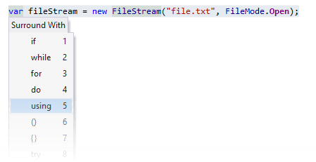 ReSharper: 'using' を使用した周囲の条件 ReSharper: Surrounding statments with 'using'