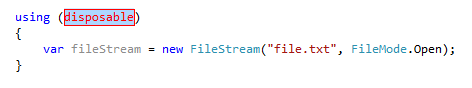 ReSharper: 'using' を使用した周囲の条件 ReSharper: Surrounding statments with 'using'