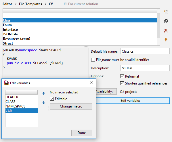 ReSharperテンプレートエディター ReSharper Template editor