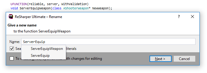 ReSharper C++:UE4: RPC関数呼び出しのリファクタリング ReSharper C++: UE4. refactoring RPC function calls