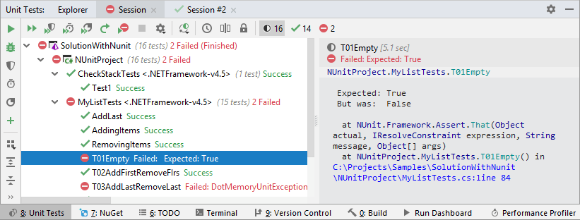 ReSharper: ユニットテストセッション ReSharper: Unit test sessions