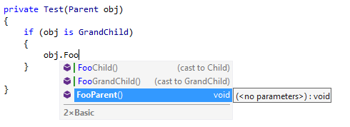 ReSharper 補完リストの派生クラスのメンバー Members of derived classes in the ReSharper completion list