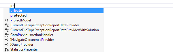 ReSharper: コード補完でのC#キーワードの提案 ReSharper: Suggesting C# keywords in code completion
