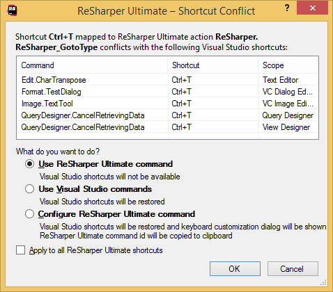 ショートカット競合ダイアログ Shortcut conflict dialog