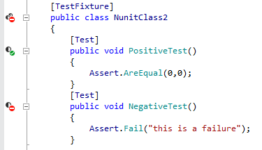 ReSharperは単体テストのさまざまな指標をエディターに表示します ReSharper shows different indicators for unit tests in the editor
