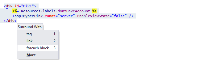 ReSharper:ASP.NETのサラウンドテンプレート ReSharper: Surround templates in ASP.NET