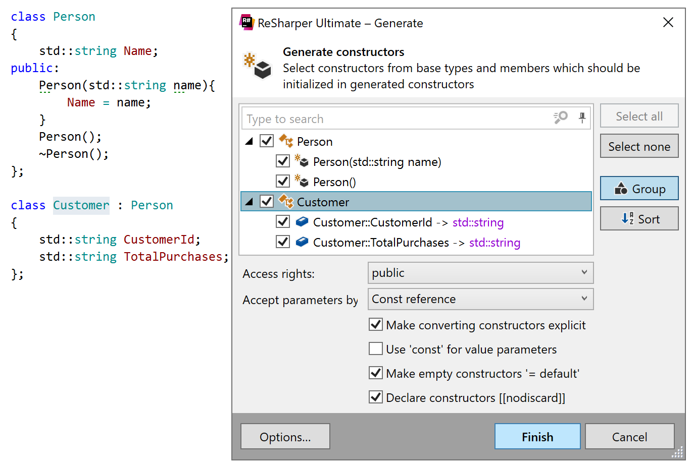 C++ クラスのコンストラクターを生成する Generating constructors for C++ class
