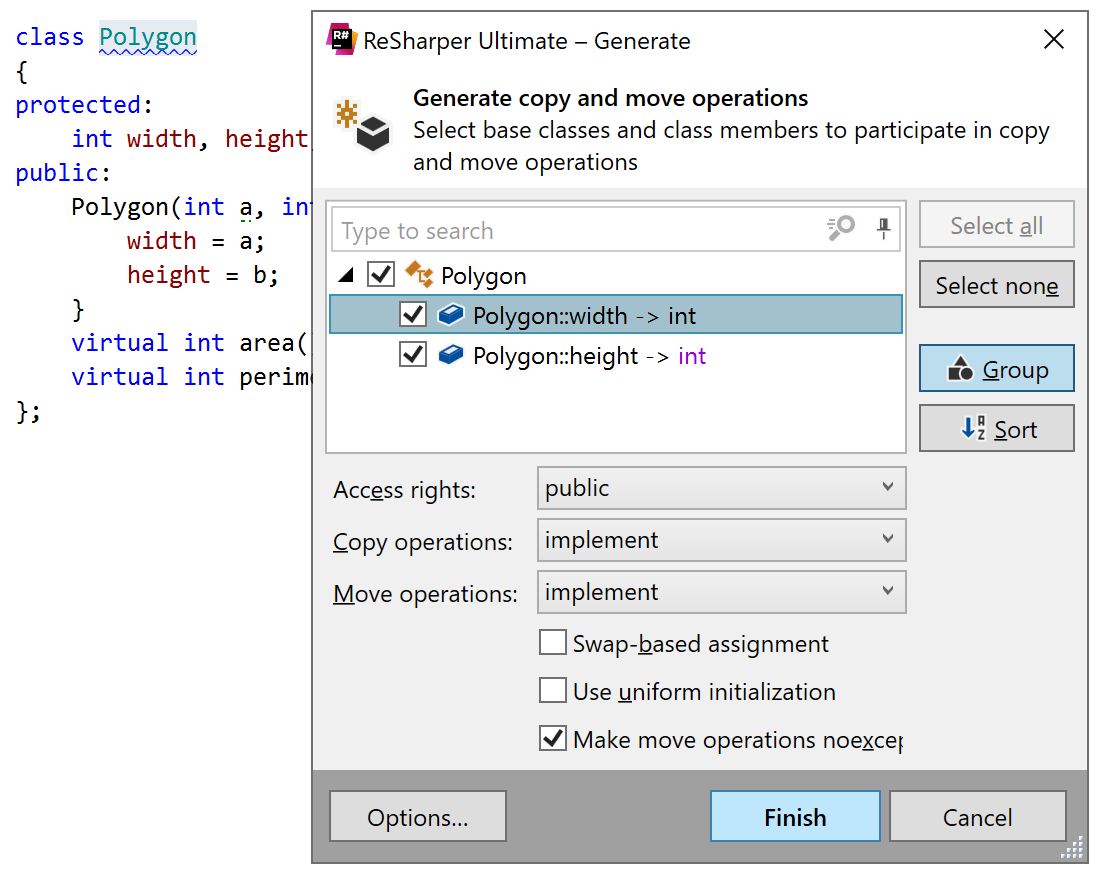 C++ クラスのコピーおよび移動アクションを生成する Generating copy and move actions for a C++ class