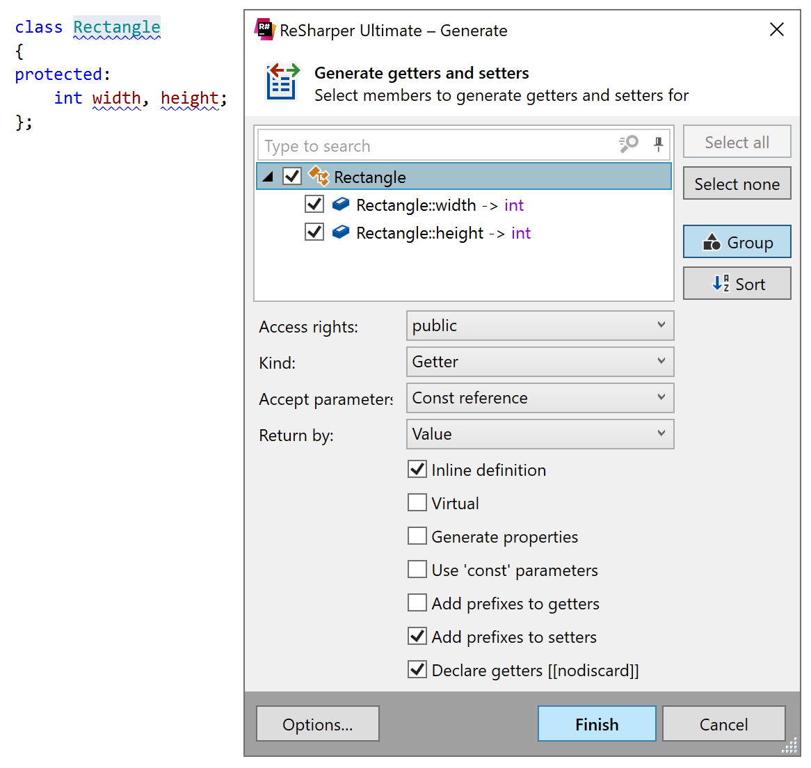 C++ クラス用の getter および setter の生成 Generating getters and setters for C++ class