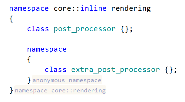 ReSharper:インレイのヒント。名前空間。 ReSharper: Inlay hints. Namespaces.
